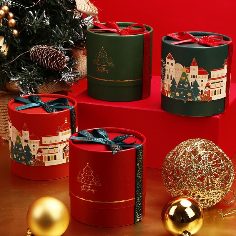 Christmas Hugging Bucket Christmas Round Gift Gift Box Apple Packaging Box Empty Box Safe Fructose Fruit Biscuit Box