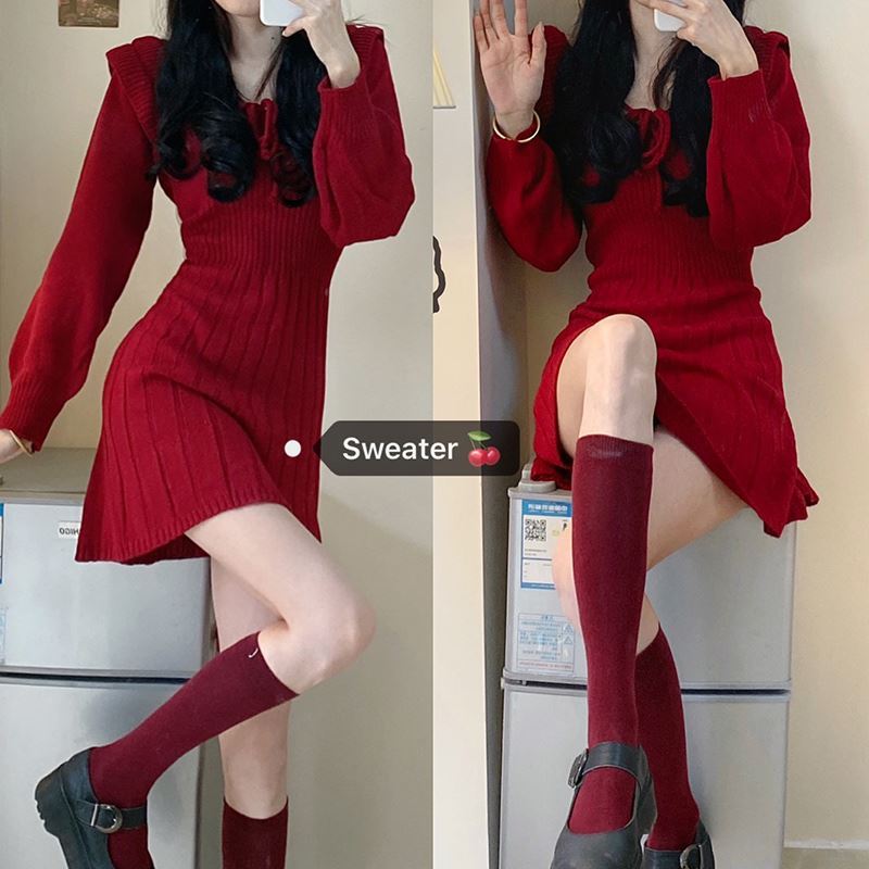 2022 new women's dress New Year wardrobes This year the Red Cross Year Red Red Skirt Winter dress Annual Meeting Date