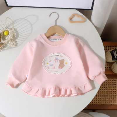 White Sweatshirt for Girls 2026 Autumn and Winter New Style Cartoon Round Neck Top for Girls, Kidsren's Fashionable and Versatile Long-Sleeved Top — 1