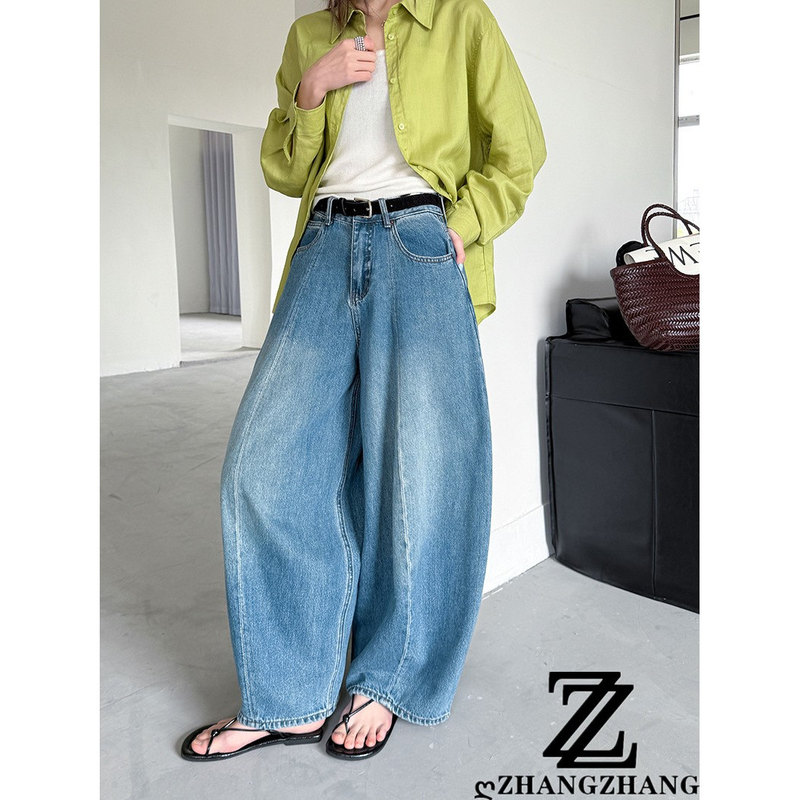 A Must-Have~ Simple Solid Color Jeans for Women, Loose Fit, Slimming, Curved Leg Pants, Relaxed Style, Thin Balloon Pants
