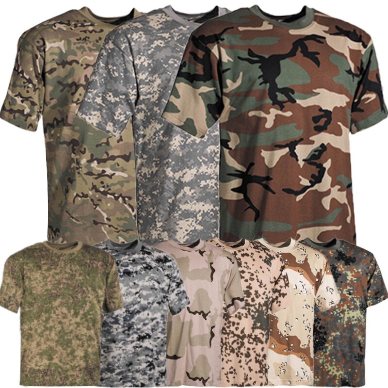 Military Camouflage Short-Sleeved Men's Sports Pure Cotton Round Neck T-Shirt Large Size Loose Running Fitness Tactical Top Factory Direct Sale