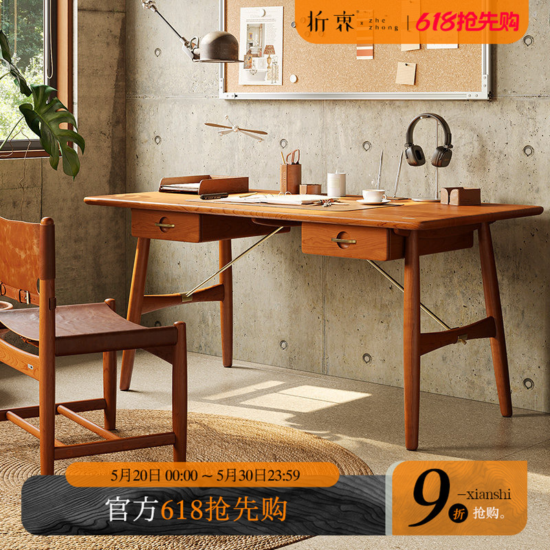 Eclectic Solid Wood Desk, Computer Desk, Office Study Table, Home Small Apartment Bedroom, Retro Mid-Century Style Writing Desk Eclectic Solid Wood Desk, Computer Desk, Office Study Table, Home Small Apartment Bedroom, Retro Mid-Century Style Writing Desk