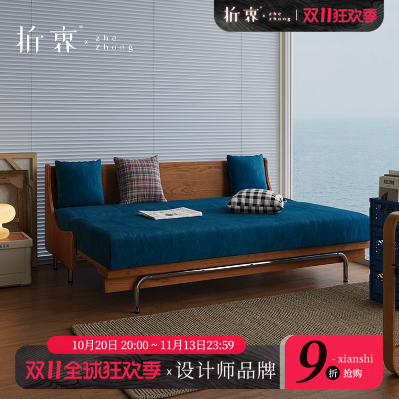 Eclectic Overseas Version Solid Wood Sofa Bed, Extendable and Dual-Purpose, Suitable for Small Apartments, Study Rooms, and Balconies, 2026 New Model