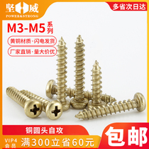 Brass cross round head self-tapping screw pure copper wood screw all copper pan head self-tapping accessories Daquan M3M4M5