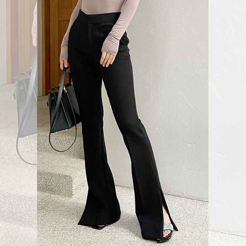 LEIYU texture open fork horn pants woman 2021 fall European and American ins high waist retro casual pants black drag underpants