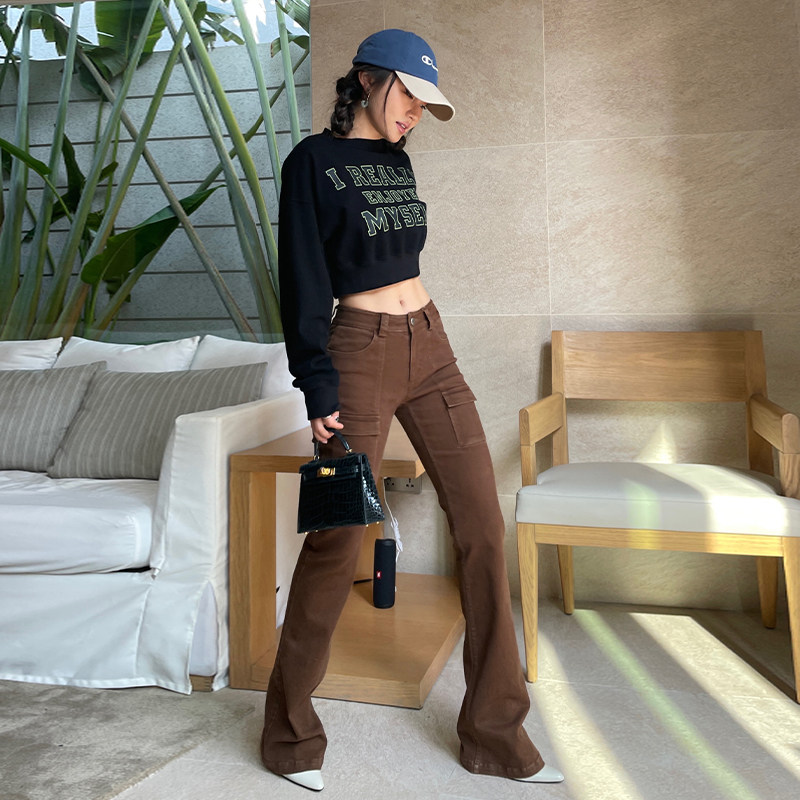 LEIYU MicrolakWorks Pants Woman 2022 Spring new body Body Slim Retro Broadlegged Pants European and American Ins casual pants