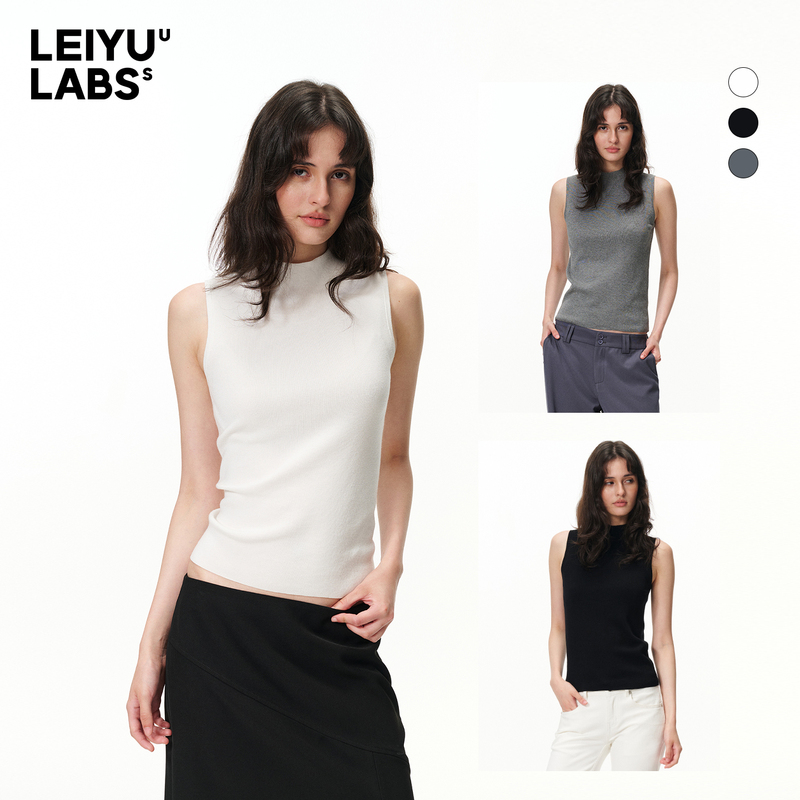 Leiyu Labs Simple Half-High Collar Sleeveless Vest Top for Women, Versatile for Single Wear or Layering, Knitted Sweater Leiyu Labs Simple Half-High Collar Sleeveless Vest Top for Women, Versatile for Single Wear or Layering, Knitted Sweater