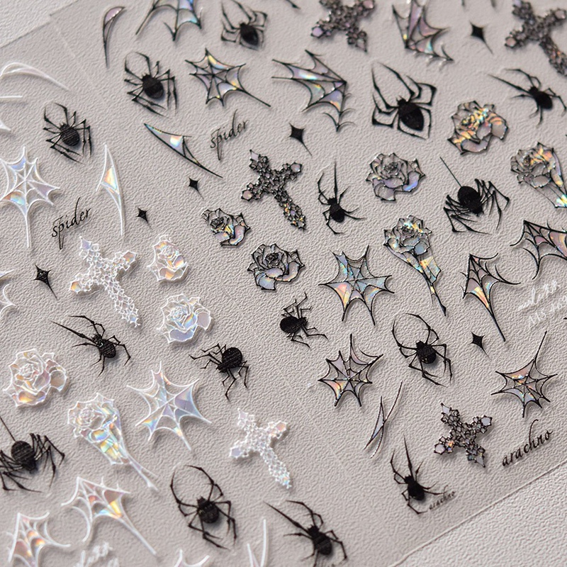 Shell Light Spider Hot Girl Style Nail Art Stickers ins Dark Retro Cross Spider Web Adhesive Nail Stickers