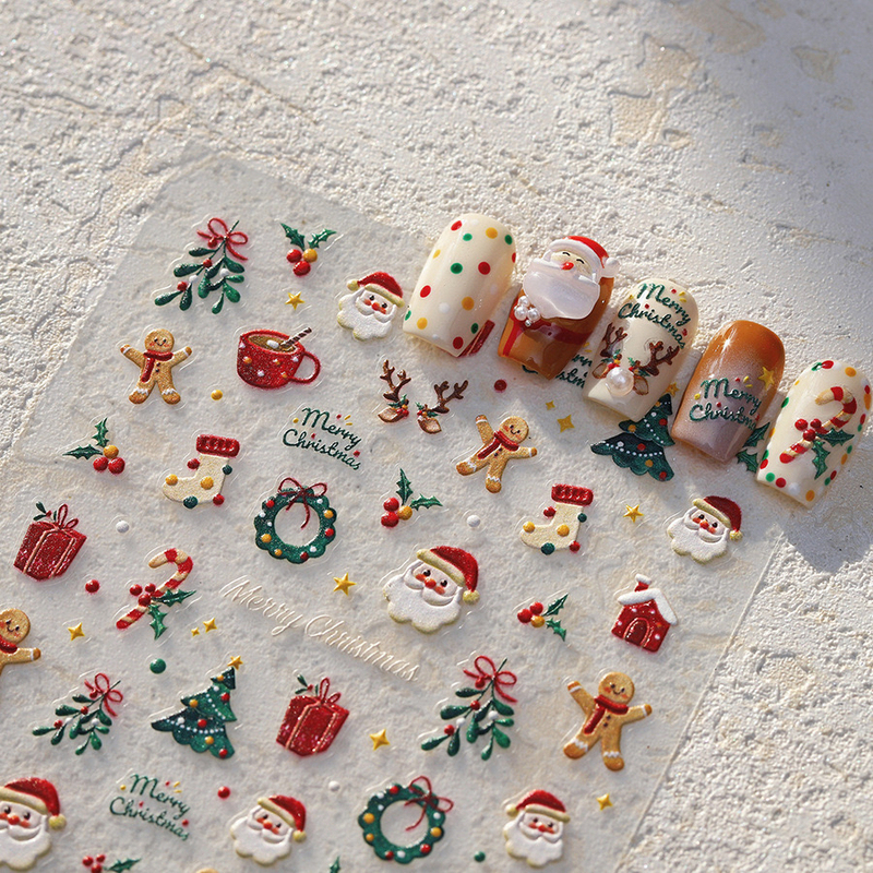 Fun Christmas Gingerbread Man Nail Stickers, Cute Santa Claus Coffee Cup, Christmas Gift, Christmas Tree Nail Stickers