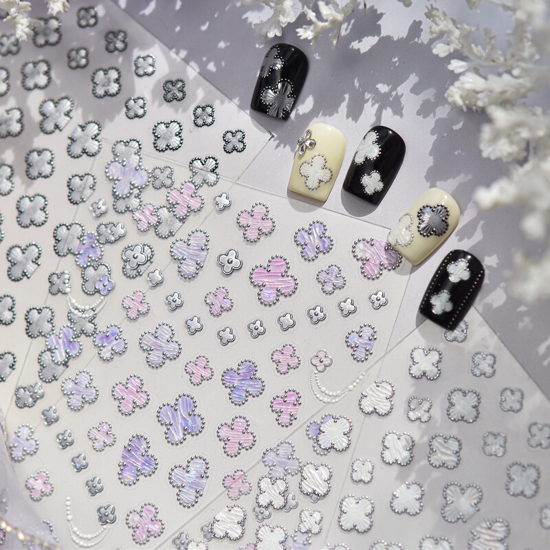 Exquisite and Luxurious Versatile Four-Leaf Clover Nail Stickers, High-End DIY Modern Minimalist Four-Leaf Clover Adhesive Nail Decorations