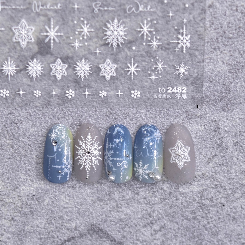 Winter Starry Sky Snowflake Nail Stickers Embossed White Snowflakes Beautiful Romantic Starburst Snowflakes Waterproof Nail Stickers
