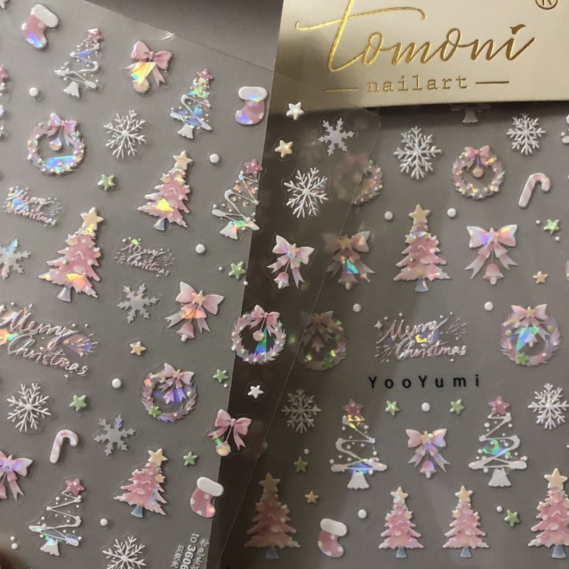 Pink Christmas Shell Light Nail Stickers Tomoni Embossed 3D Nail Art Fairy Nails Light Luxury High-End Brightening