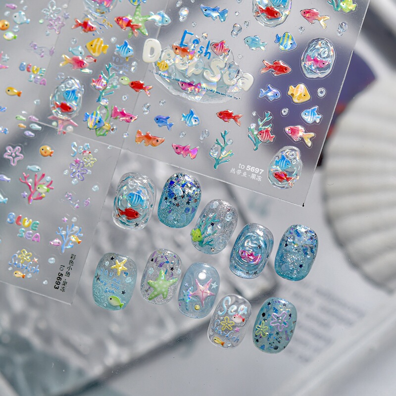 Colorful Fish Jelly Stereo Nail Stickers DIY Tropical Fish Ocean World Cute Fish Cartoon Nail Stickers