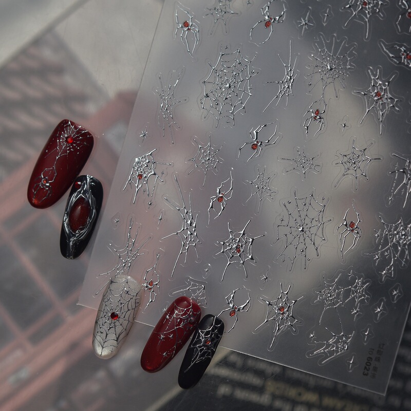 Metallic Silver Spider Web Nail Stickers New Dark Style Sexy High-End Red Spider Decorative Nail Stickers Metallic Silver Spider Web Nail Stickers New Dark Style Sexy High-End Red Spider Decorative Nail Stickers