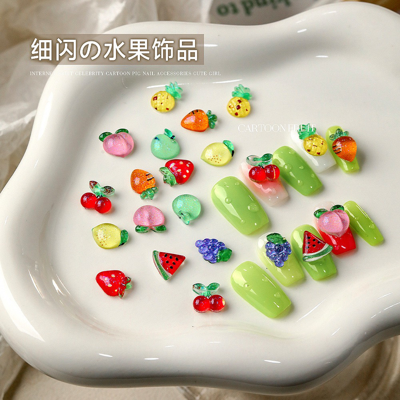 30 Pieces of Summer Fruit Nail Art Decorations, New Cute Cherry, Strawberry, Watermelon, Banana Mixed High-End Nail Decorations