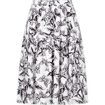 (Bamboo Linen) Masfil 2023 Summer New Elastic Waist Butterfly Print A-Line Skirt for Women
