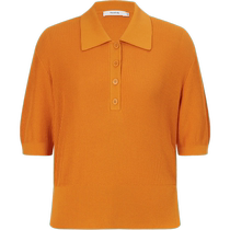 (Energy Color) Marsfield Fashionable Lapel Caramel Orange Half-Sleeve Fitted Knitwear for Women