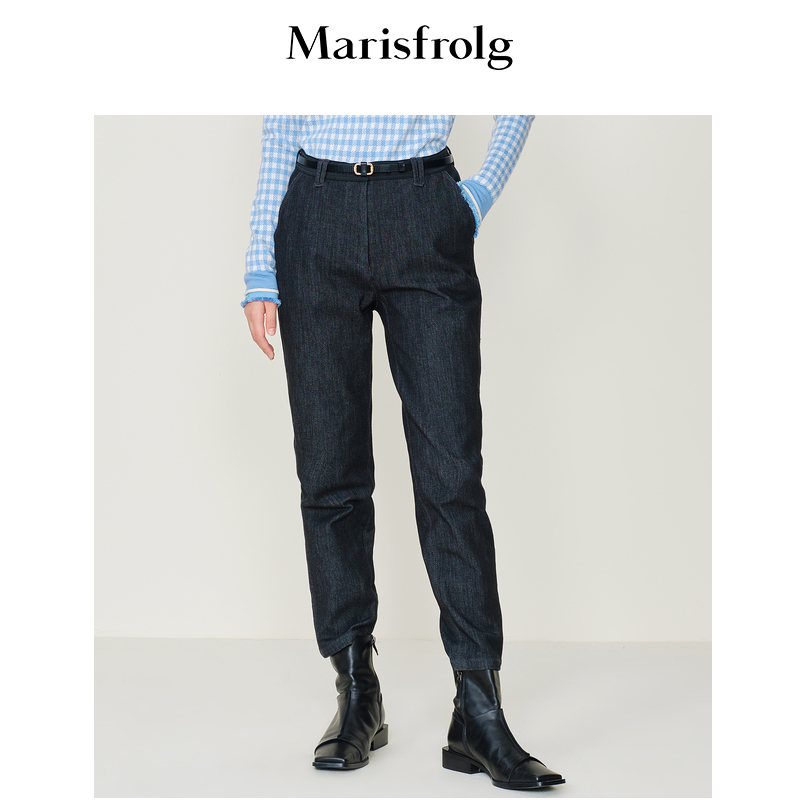 (3D Printing) Marsfield Winter New Women's High Waist Thin Straight Trousers Stretch Jeans