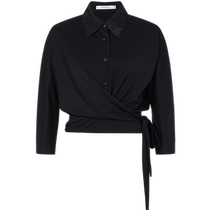 (Grade 6A mulberry silk) Masfil summer new truncated black nine-quarter sleeve shirt for women