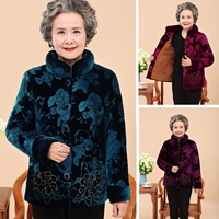 Áo khoác lông mùa đông cho phụ nữ trung niên và già cộng với nhung dày vàng nhung cỡ nhỏ bà ngoại tải tám mươi bông sinh nhật đầm u60