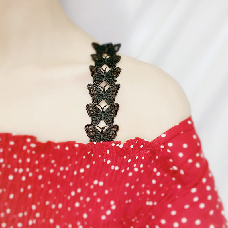 New lace butterfly flower shoulder strap hollowed-out fine shoulder strap can be exposed with beautiful shoulder and beauty back invisible belt mesh red underwear shoulder strap