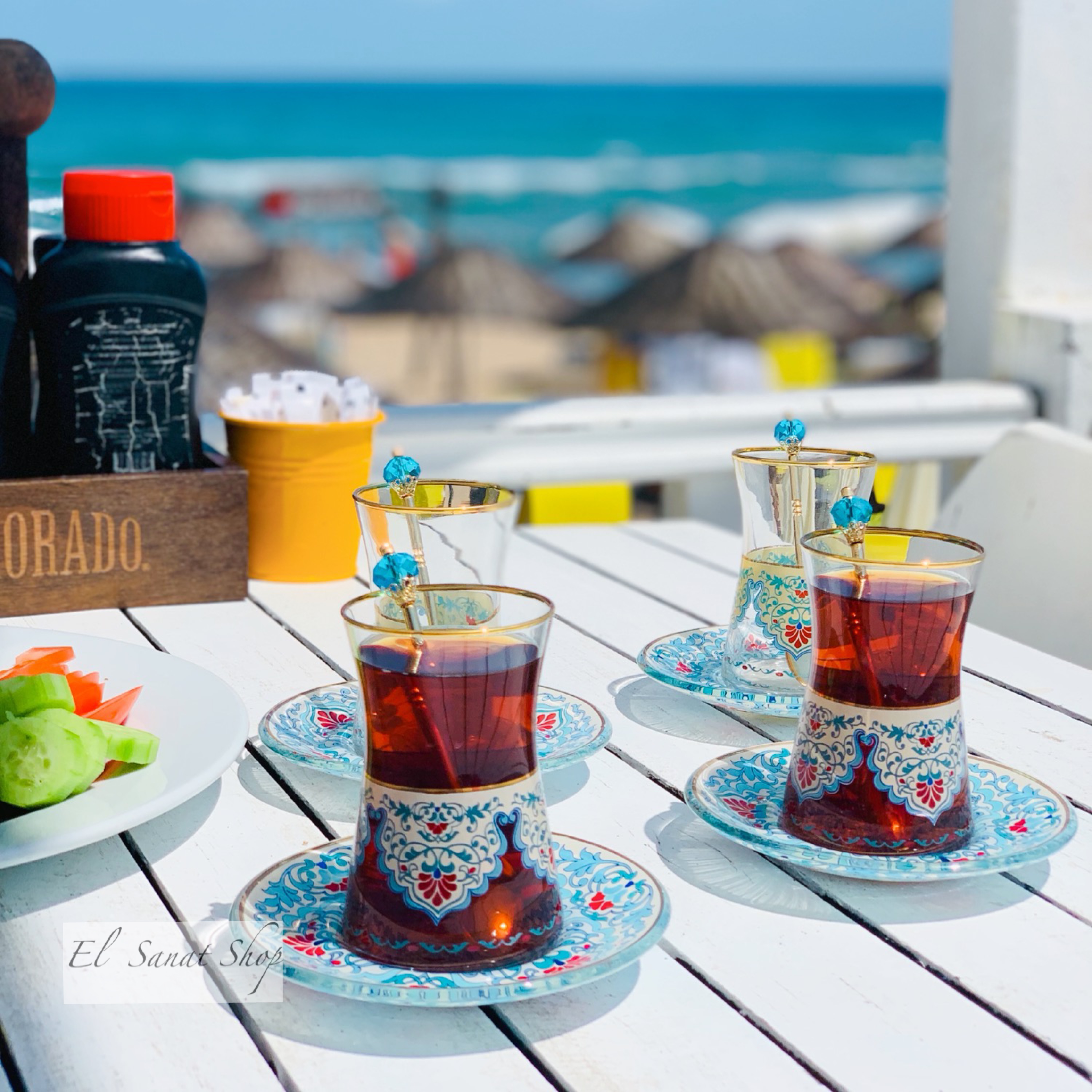 Turkey imported red tea cup hot drink cup with a plate of mixing stick Middle East tea hand tea toy household