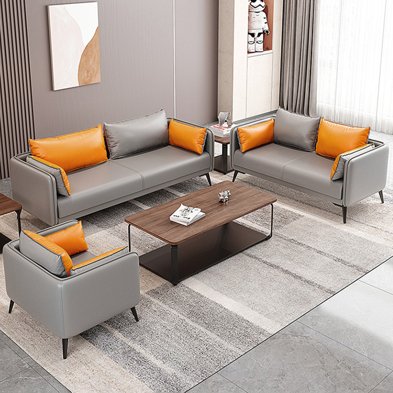 Office Sofa and Coffee Table Set for Business Rest and Reception, Suitable for Small Apartments, Simple Modern Office Leather Sofa