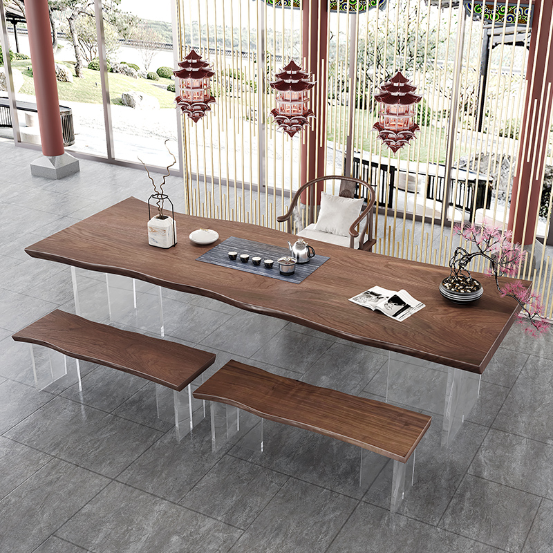 Modern minimal solid wood acrylic tea table log tea table simple office tea table network red bubble tea table