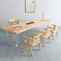 Log board table solid wood tea table new Chinese tea table combined acrylic household office tea table