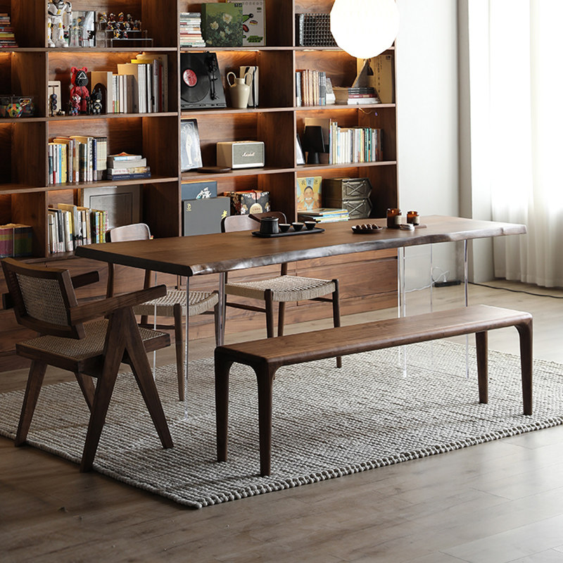 Walnut solid wood board tea table combined Chinese boss desk log desk table