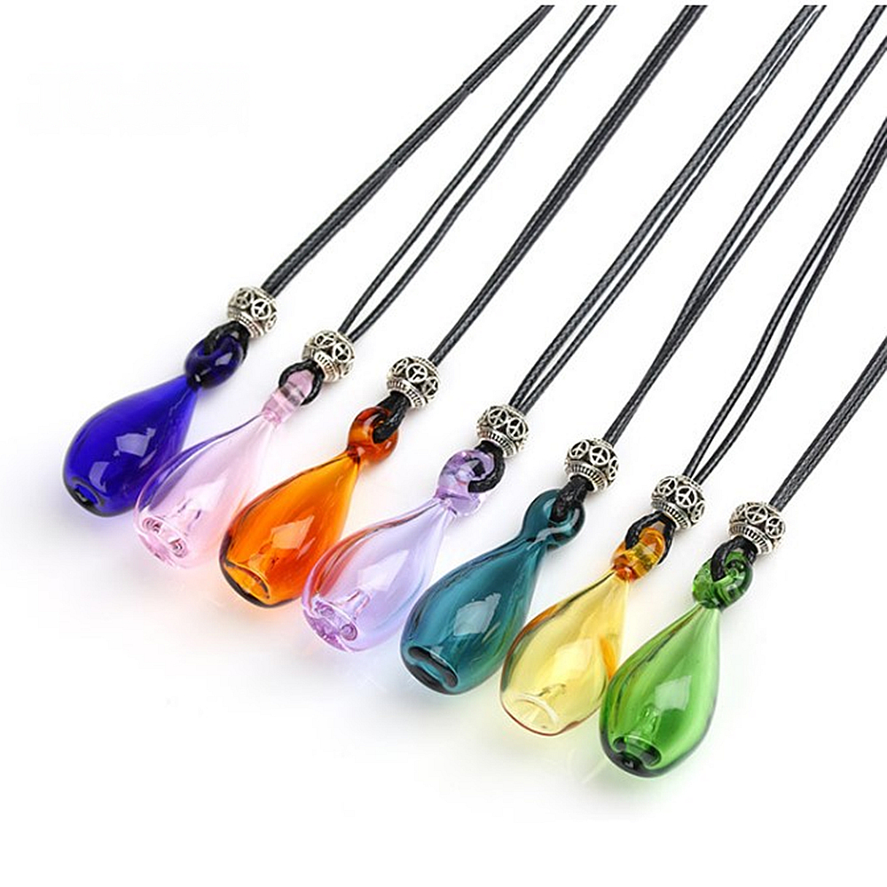 CoolDIY Glass essential oil bottle necklace Aromatherapy essential oil pendant Perfume bottle pendant Wild sweater chain Bowling ball