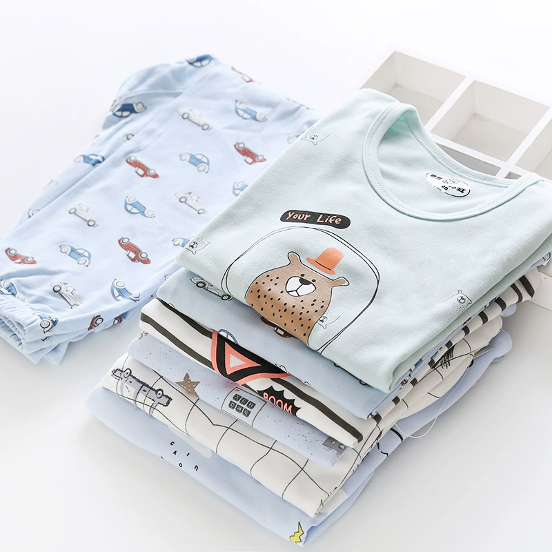 Quần áo mùa thu bé trai phù hợp với tay áo dài trẻ em lớn dịch vụ nhà trẻ em đồ lót cotton mùa thu và đồ ngủ mùa đông cotton cổ thấp quần áo giữ nhiệt trẻ em
