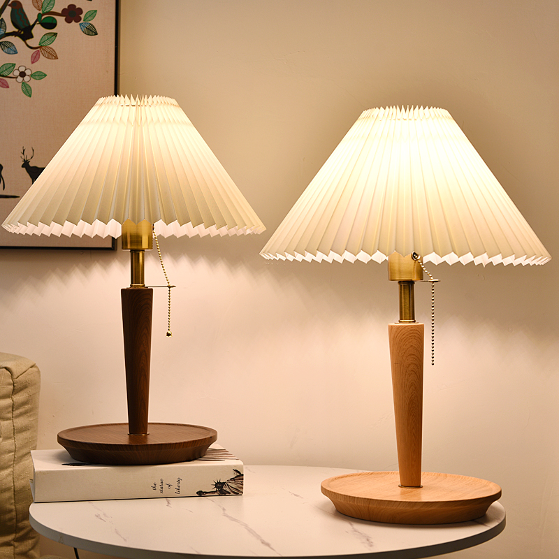 vintage pleated retro table lamp bedroom desk bedside lamp nostalgic homestay cafe ins decorative pull-line lamp