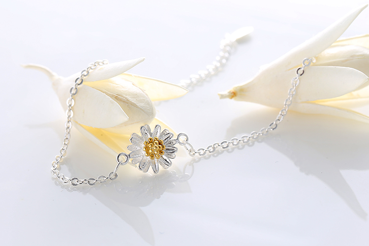 S925 sterling silver vòng chân nữ Hàn Quốc đơn giản tươi nhỏ daisy flower vòng chân Hàn Quốc phiên bản của không gây dị ứng món quà sinh nhật