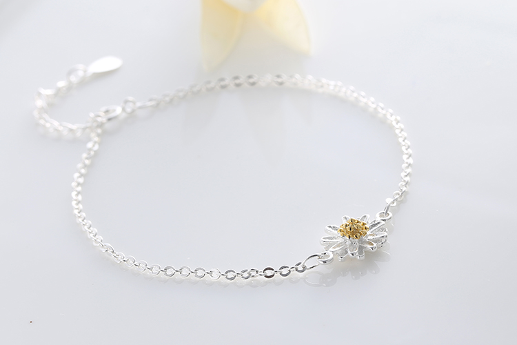 S925 sterling silver vòng chân nữ Hàn Quốc đơn giản tươi nhỏ daisy flower vòng chân Hàn Quốc phiên bản của không gây dị ứng món quà sinh nhật