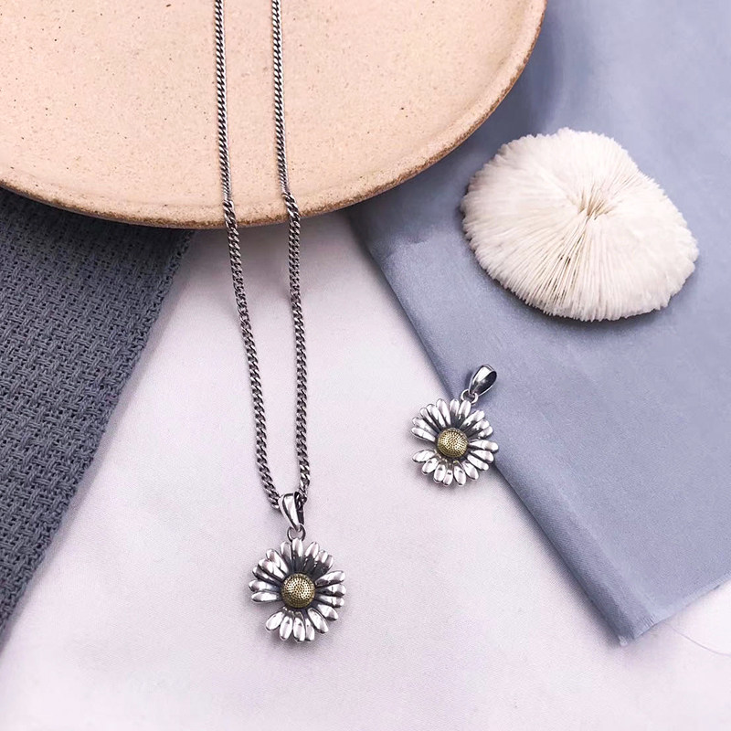 2020 New old chrysanthemum pendant handmade silver 925 sterling silver trend couple matching necklace female