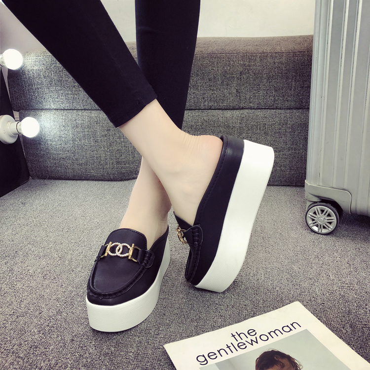 Không gót chân, nửa đầu, nửa dép, nữ, mùa hè, đáy dày, muffin, thời trang, mặc, hoang dã, rhinestone, chống trượt, một bàn đạp, giày lười giày sandal nữ đế cao