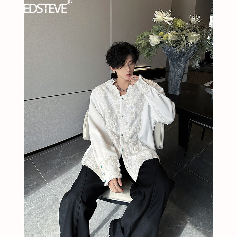 Edsteve | Three-Dimensional Rose Shirt for Men and Women, Long-Sleeved Niche Design Shoulder Pad Top, Heavy Industry Light Luxury Shirt