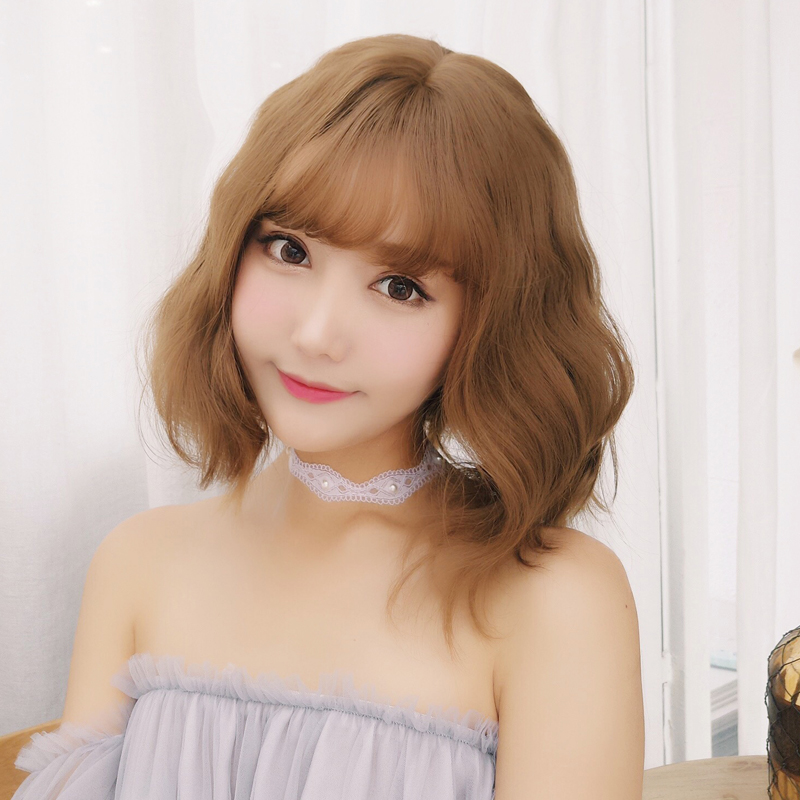 Peach Silk Wig Hair Short Hair Female Natural Air Bangs Round