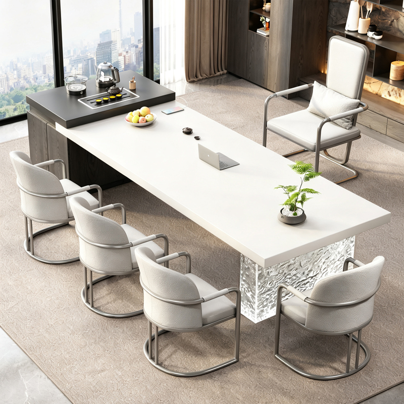 Foshan's New Slate Tea Table and Chair Set, Light Luxury Modern High-End Style, Suitable for Office and Home Use, with Integrated Kettle and Tea Brewing Station