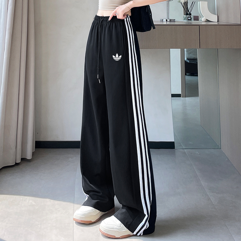 Ole | Women's Casual Pants for Spring and Autumn, Loose Straight-Leg Wide-Leg Pants, Fleece-Lined Sweatpants, American-Style Three-Stripe Sports Pants
