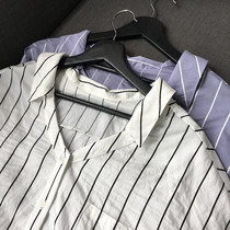 18 Summer New temperament and fresh and loose BF vertical stripes half - sleeved casual sunscreen shirt