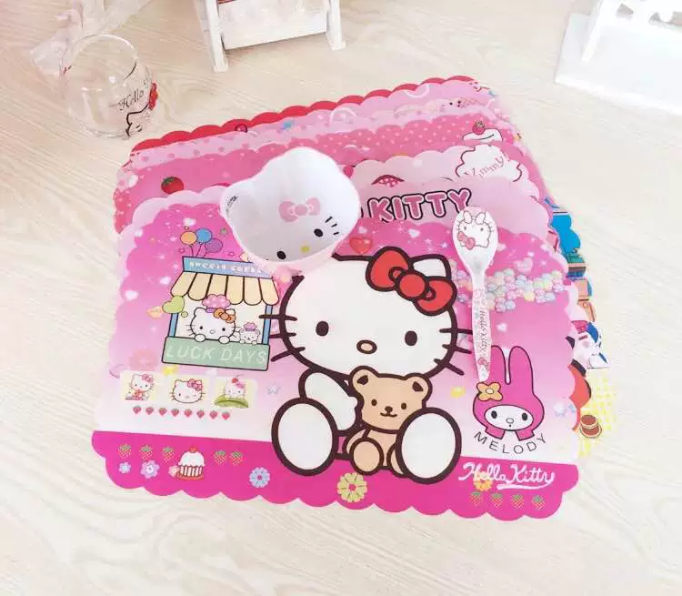 Phim hoạt hình Kitty Pet Placemat Mèo và Chó Hàng Hóa Bát Mat Bảng Mat Không Thấm Nước và Oilproof Khăn Trải Bàn Mat Khuyến Mãi