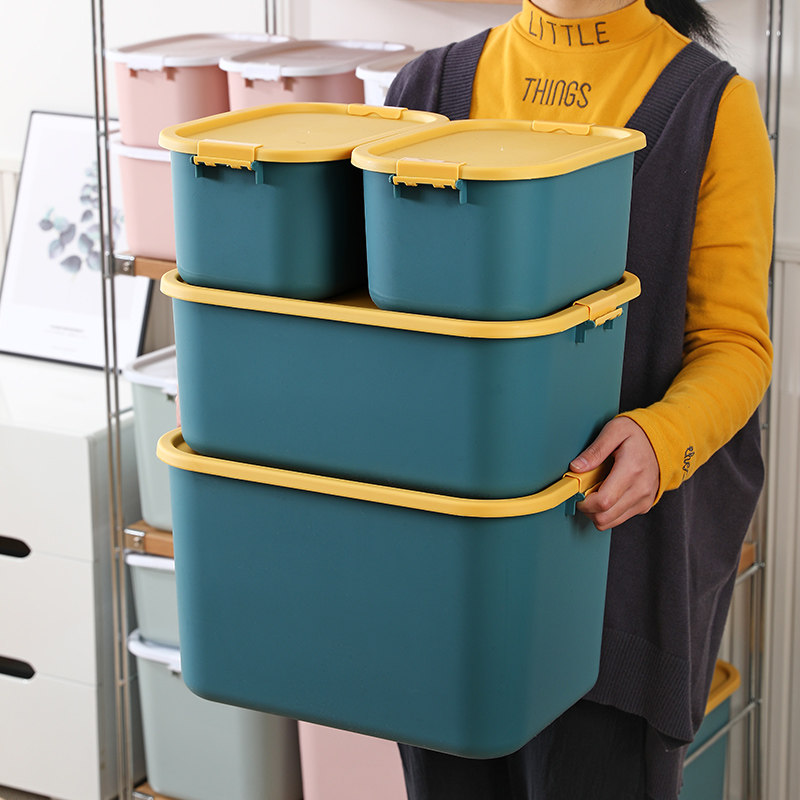 Containing box plastic thickened clothes finishing box portable snacks storage box with covered large small and medium size domestic storage box