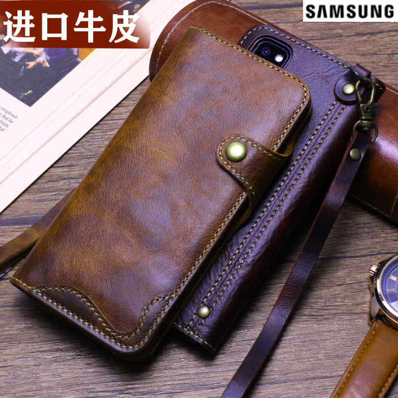 Samsung S23 Ultra Phone Case S26 High-End Genuine Leather Flip Cover S23+ Cowhide S25 Protective Case S26 Plus Original S24 Shell Note20 Leather Case Full Coverage S22 Shockproof Applicable