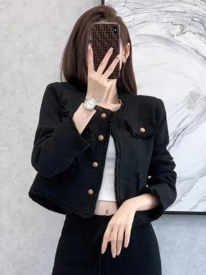 taobao agent Black autumn short jacket, Chanel style, 2023 collection, french style, high-quality style, suitable for teen