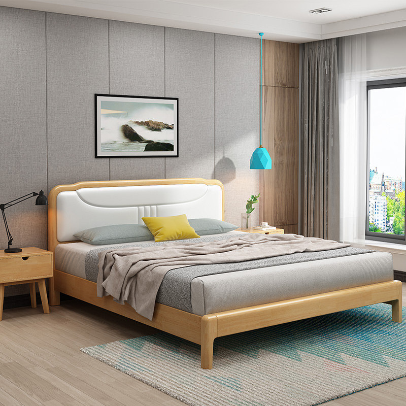 Nordic Solid Wood Bed Twin bed master bedroom with single bed 1 5m1 8 m bed modern minimalist soft bag soft-leaning bed