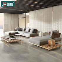 Nordic outdoor waterproof teak sofa combined open-air courtyard garden casual vine chair villa furniture