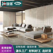 Nordic outdoor waterproof sunscreen teak sofa combination open-air courtyard garden leisure rattan rattan chair villa furniture