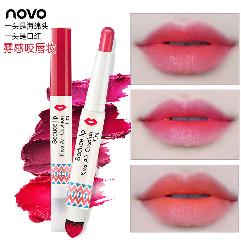 Color makeup NOVO5133 Double head Air cushion Red Pen Mist bite Lip Stick Matte Bean Paste red lip Lip Cheek Pen